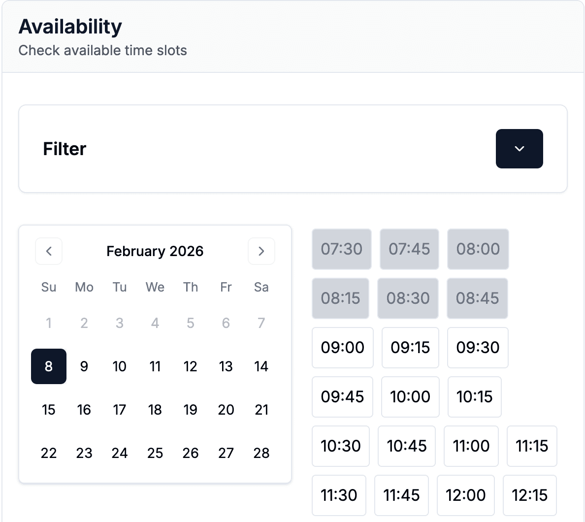 Calendar booking interface